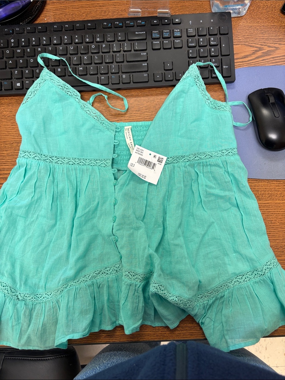 American Eagle Outfitters Teal Lace-Trim Tank Top